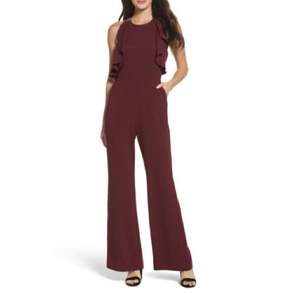 Charles Henry Side Ruffle Halter Jumpsuit sz XL
